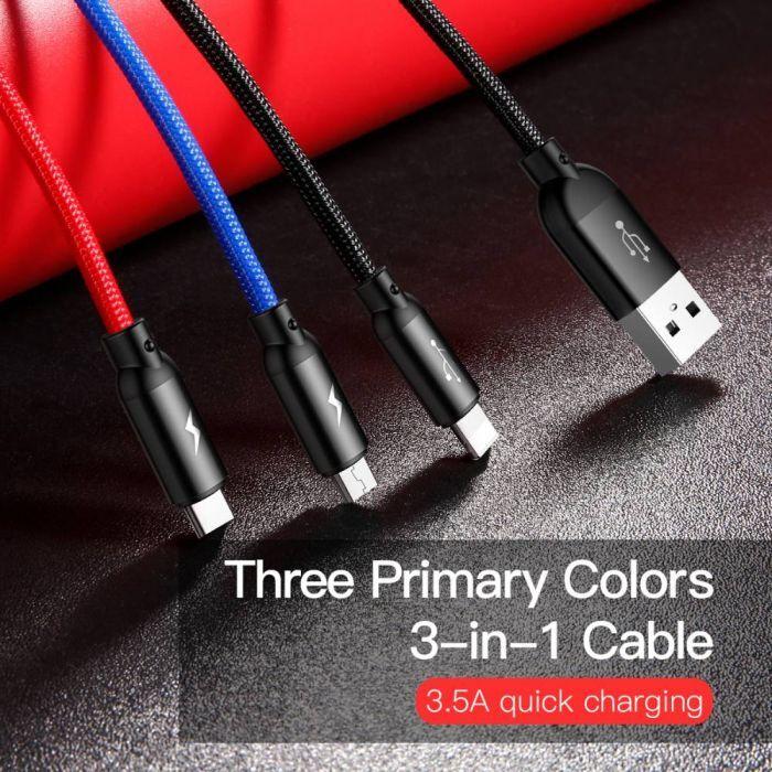 Productafbeelding Baseus Drie primaire kleuren 3-in-1 (1.20 m, USB 2.0)