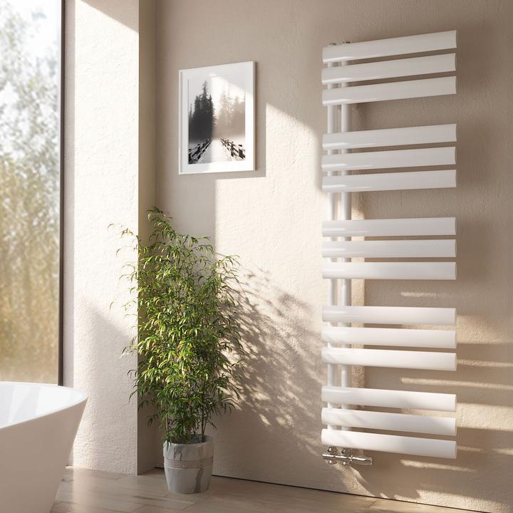 Produktbild Emke Elektrischer Badheizkörper, 1430x400mm - Weiss Ovalrohr-Handtuchtrockner (484 W)
