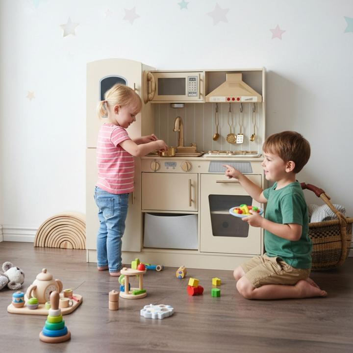 Produktbild Hermex Kinderküche aus Holz mit Zubehör Spielküche Holzküche Spielzeug