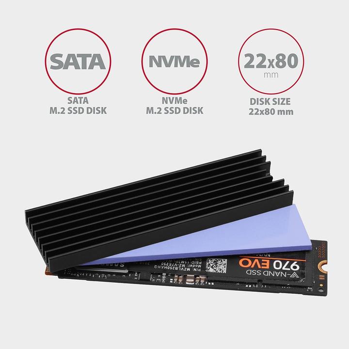 Actual product image Axagon CLR-M2L6 passive M.2 SSD heatsink - 2280, 6 mm height, aluminium