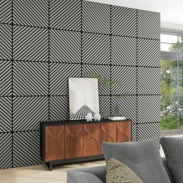 Produktbild neu.holz Akustik-Wandpaneel 4er Set Vang diagonal 1,44 m² Eichenoptik, hellgrau ()