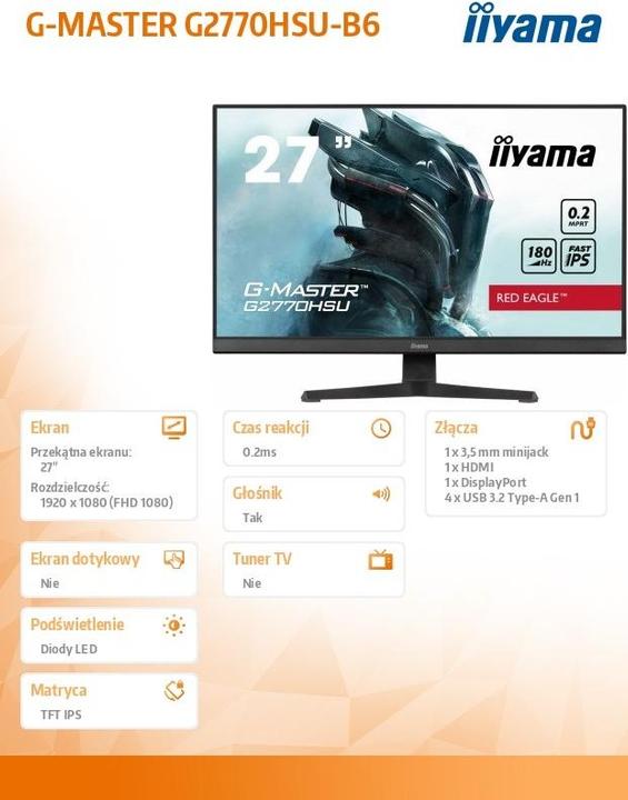Image du produit iiyama 27IN G-MASTER RED EAGLE FAST IPS 1920X1080 180HZ AND 0.2MS MP (1920 x 1080 pixels, 27")