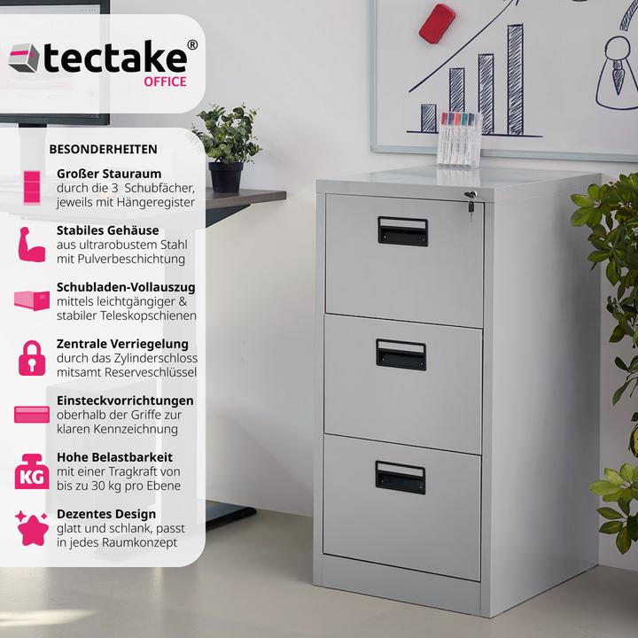 Produktbild tectake Aktenschrank mit 3 Schubladen