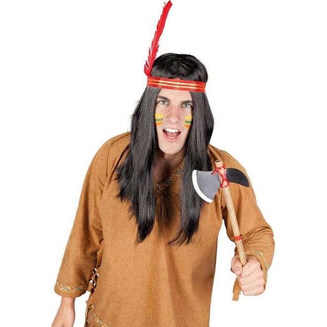 MICA Festival Langhaarperücke für Erwachsene - Amerikanische Ureinwohner - mit Stirnband und Feder