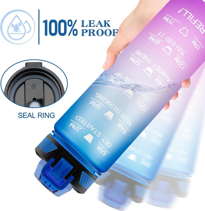 Image du produit PhoneLook Grande gourde sport 1000ml Stay Hydrated avec motivation à boire et bouchon de sécurité /rose (1 l)