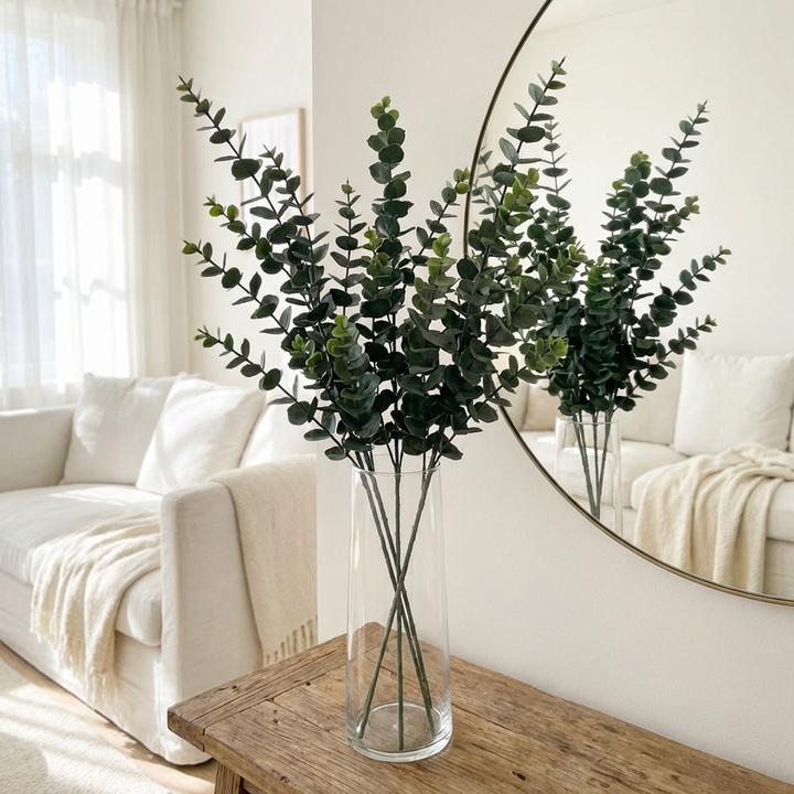 Produktbild Edle Kunstpflanze Eukalyptuszweige 80cm – Realistische Dekozweige ideal für Vase & Kranz – 3er Bund