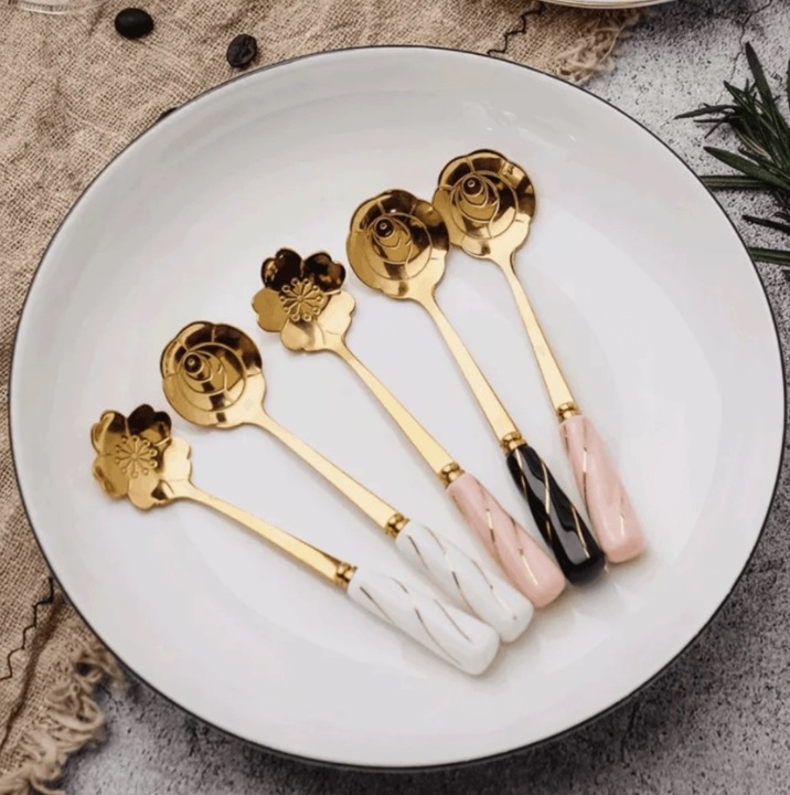 Produktbild Homerely Dessertlöffel Edelstahl mit Keramikgriff Sakura Schwarz (1 Stück, Löffel)