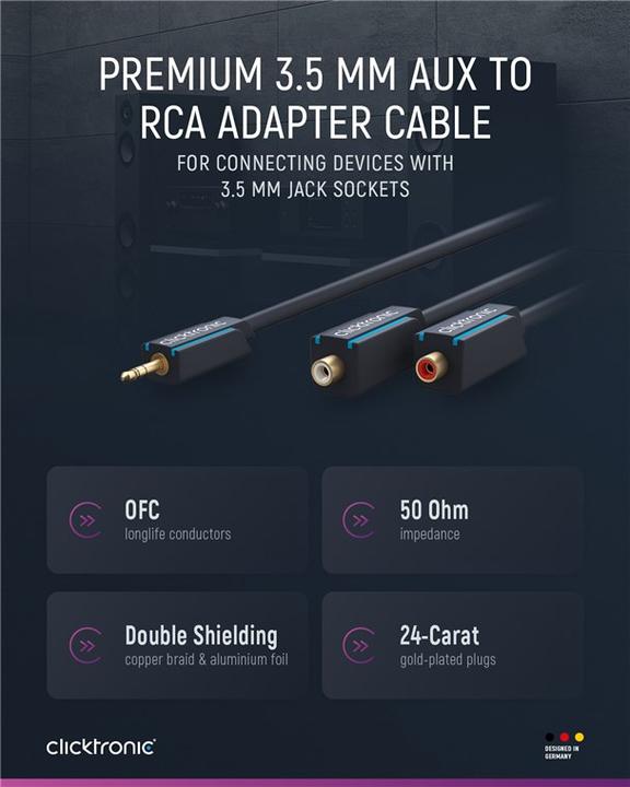 Actual product image Goobay MP3 Y-Adapter (0.10 m, Cinch, 3.5mm jack (AUX))