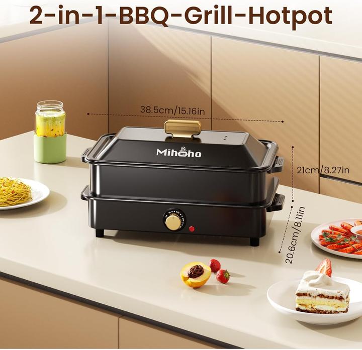 Immagine prodotto Mihoho 2-in-1 Elektrogrill & Hotpot mit Tragetasche
