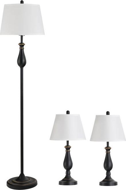 Actual product image Swisshandel24 Set of 3 lamps 2 table lamp(ø38 x 158H cm) + 1 floor lamp(ø30 x 62H cm) Vintage, black+white, metal (E27)