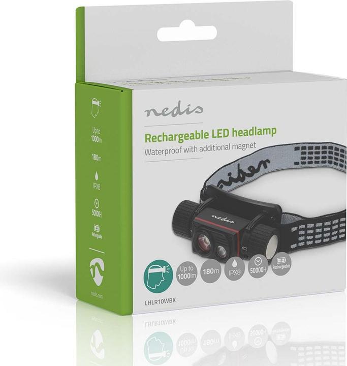 Produktbild Nedis LED stirnlampe | Batteriebetrieben / Stromversorgung über USB | 3.7 V DC | Batterien enthalten (1000 lm)