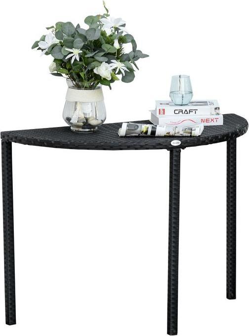 Actual product image Swisshandel24 Balcony table Semicircular garden side table made of polyrattan and metal, black, 100x50x74cm