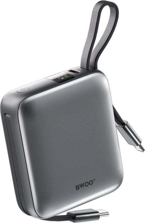 Actual product image Bwoo power bank P74 22.5W 20000 mAh with 2 built-in cables 1 x USB-C 1 x Lightning black (10000 mAh, 22.50 W)