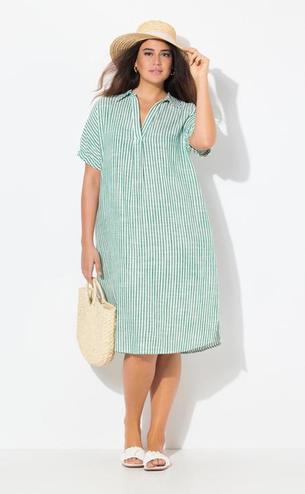 Immagine prodotto Ulla Popken Abito in misto lino dal taglio oversize con righe, collo da camicia e mezze maniche (50, 52)