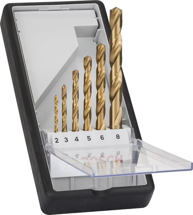 Immagine prodotto Bosch Professional Zubehör Set di 6 punte per metallo, Robust Line, HSS-TiN, 135°, 2-8 mm (2.0, 3.0, 4.0, 5.0, 6.0, 8.0)