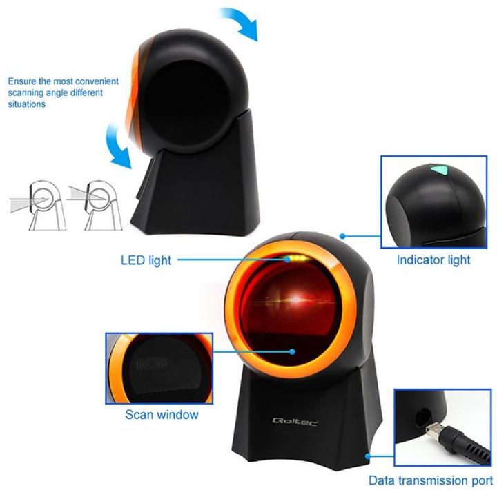 Produktbild Qoltec 50857 Kabelgebundener Desktop-Barcodescanner 1D | 2D (1D-Barcodes, 2D-Barcodes, QR-Code)