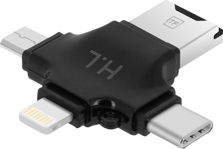 Avizar 4-in-1 Micro-SD Kartenleser USB-C / Lightning / Micro-USB / USB - Schwarz