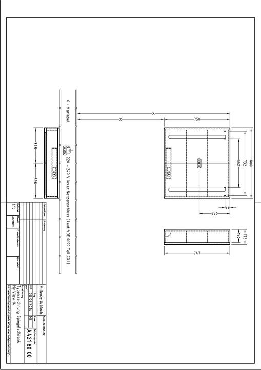 Produktbild Villeroy & Boch My View 14 Spiegelschrank A42180, 800 x 750 x 173 mm, mit LED- Beleuchtung vertikal