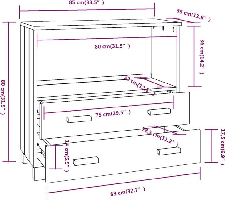 Image du produit vidaXL Sideboard (85 x 35 x 80 cm)