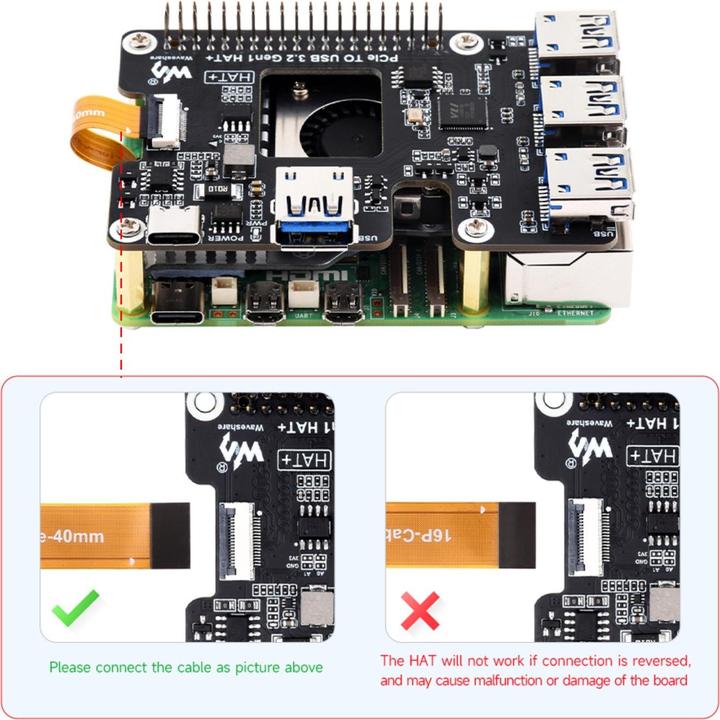 Produktbild WaveShare PCIe auf USB 3.2 HAT+ für Raspberry Pi 5