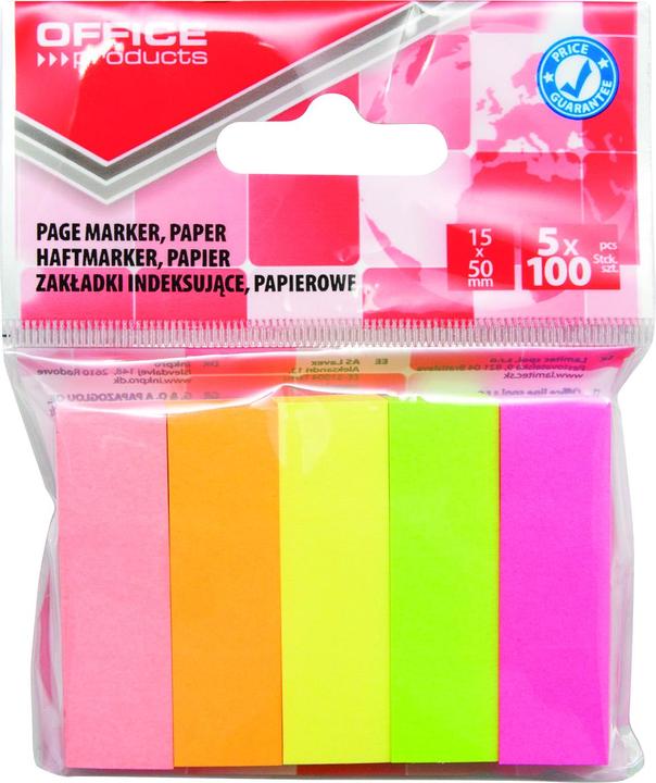 Office Products Ordnerpapier, 15x50 mm, 5x100 registers, polyzak, geassorteerde kleuren (9 x 11 cm)