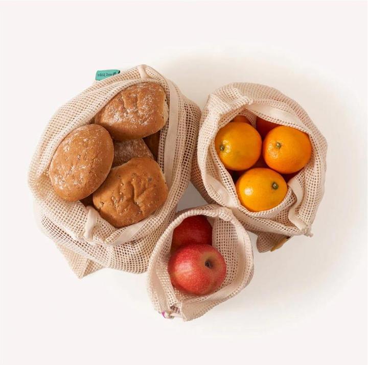 Immagine prodotto Wild & Stone Sacchetti in rete per frutta e verdura in cotone biologico, riutilizzabili, set da 3