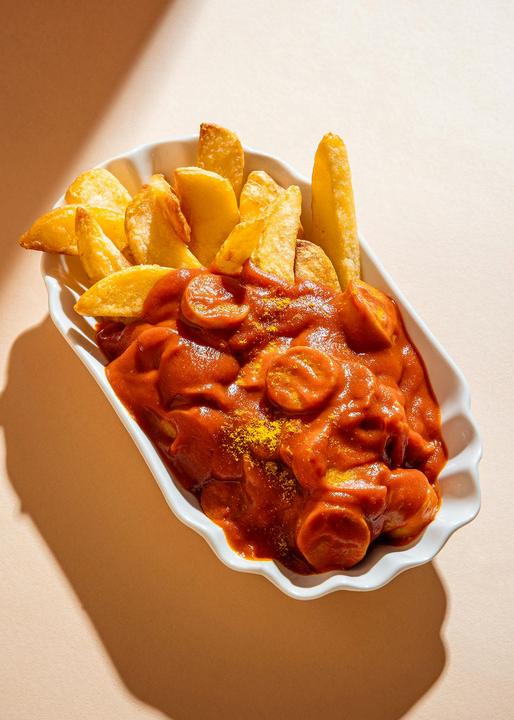 Produktbild KoRo Bio Curry-Tomatensauce mit veganer Bio Bratwurst auf Basis von Tofu und Weizeneiweiss (3500 g)