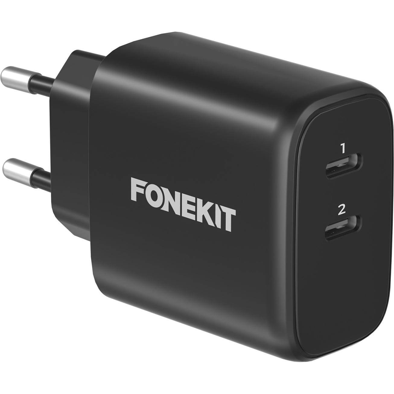 FoneKit GaN PD -verkkovirtalaturi, USB-C + USB-C, musta, USB Ladegerät, Schwarz