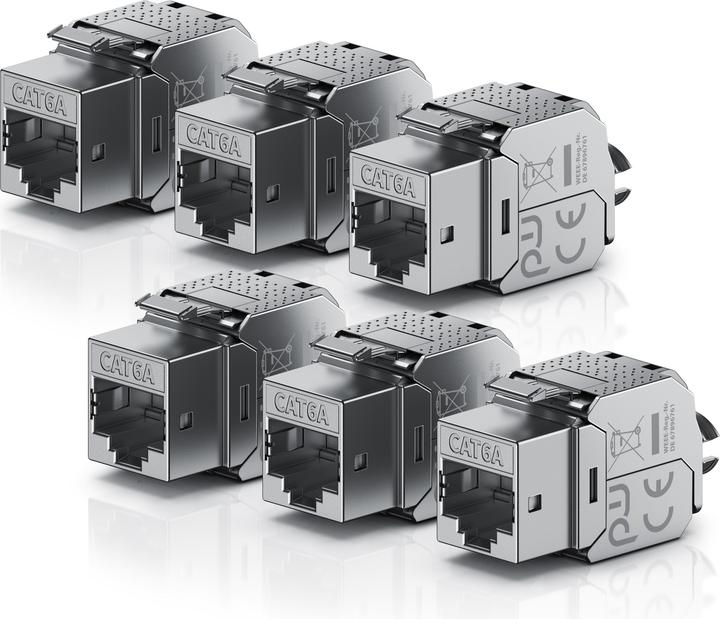 Primewire 6x Keystone Modul CAT.6a für LAN Kabel Stecker feldkonfektionierbar, RJ45 Buchse zu Netzwerkkabel