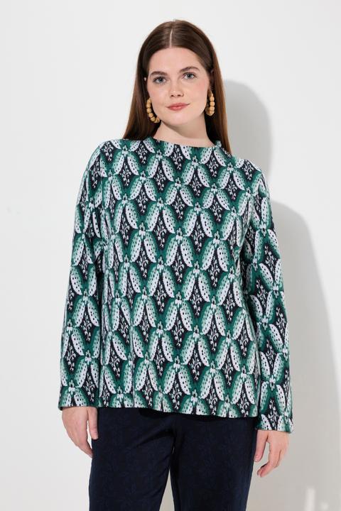 Immagine prodotto Ulla Popken Felpa con lavorazione jacquard, collo alto, maniche lunghe e cotone biologico (46, 48)