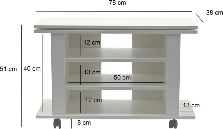 Produktbild FineBuy TV Lowboard mit Rollen Weiss 78cm HiFi Bank Rollen Fernsehtisch TV Möbel drehbar