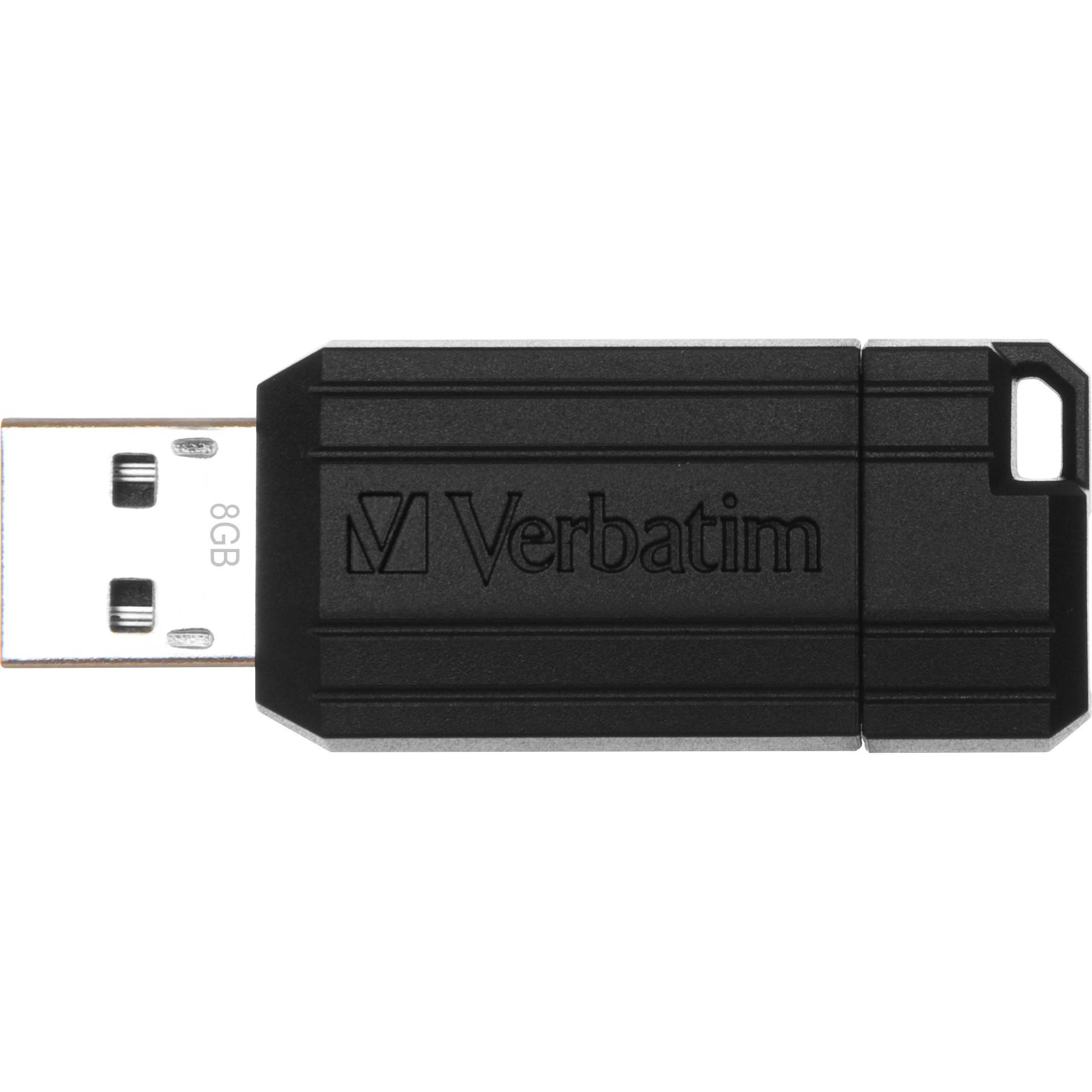 Verbatim PinStripe (8 GB, USB-A, USB 2.0), USB Stick, Schwarz