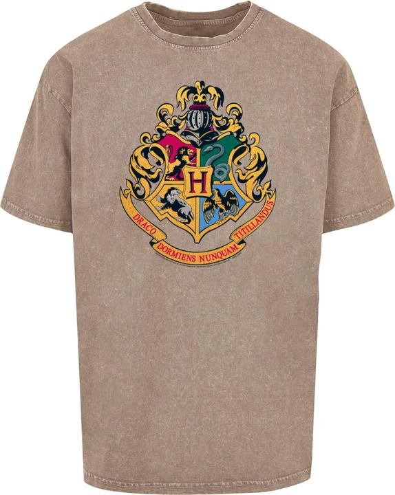 Produktbild Absolute Cult Harry Potter - Hogwarts Crest Gold Acid Washed Oversize Tee - 115283 (M)
