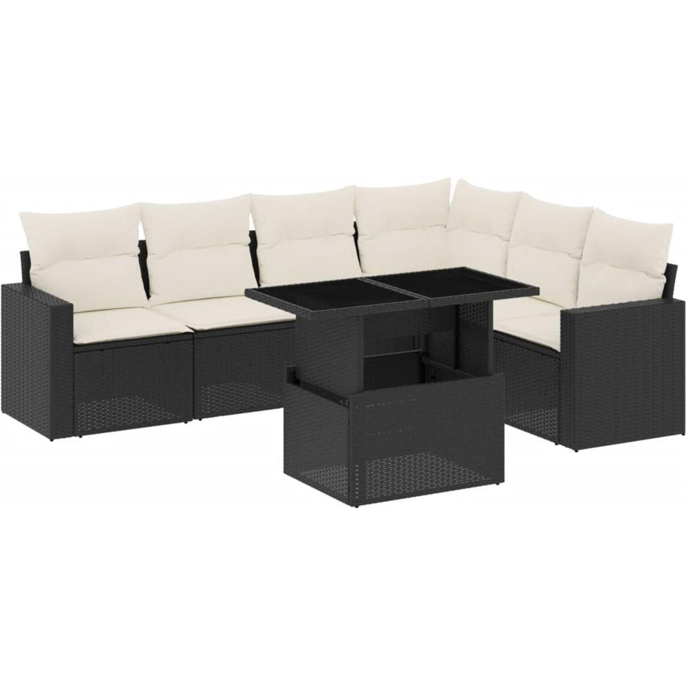 VidaXL, Gartenlounge, 7-tlg. Garten-Sofagarnitur mit Kissen Schwarz Poly Rattan