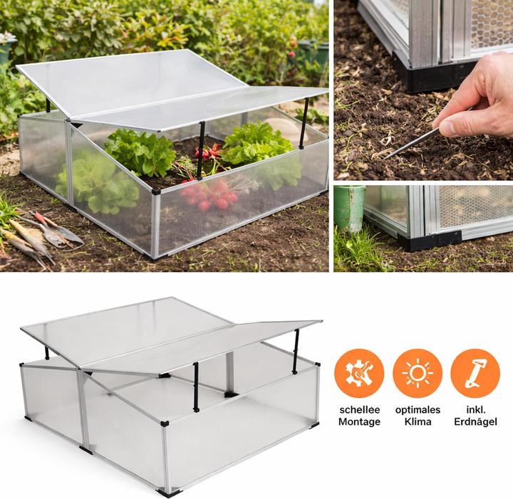 Produktbild Mojawo Frühbeet mit Doppeldach Gewächshaus Treibhaus Alu 120x100x40/30cm