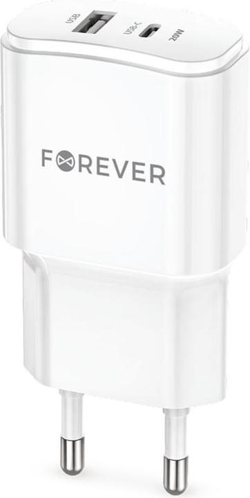 Forever TC-01-20AC PD QC charger 1x USB-C 1x USB 20W blanc (20 W, 2 ports)