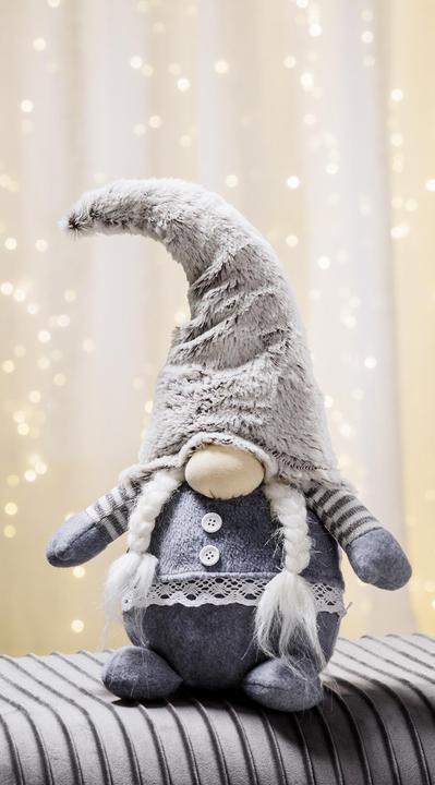 Produktbild GuGus Deko Wichtel Santa Mädchen stehend L:7cm x B:20cm x H:54cm Farbe: Weiss / Grau