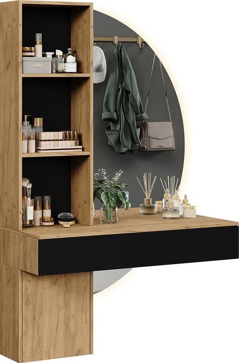 Vichy Vanity table Melora, Oak/black, 100 cm with LED mirror