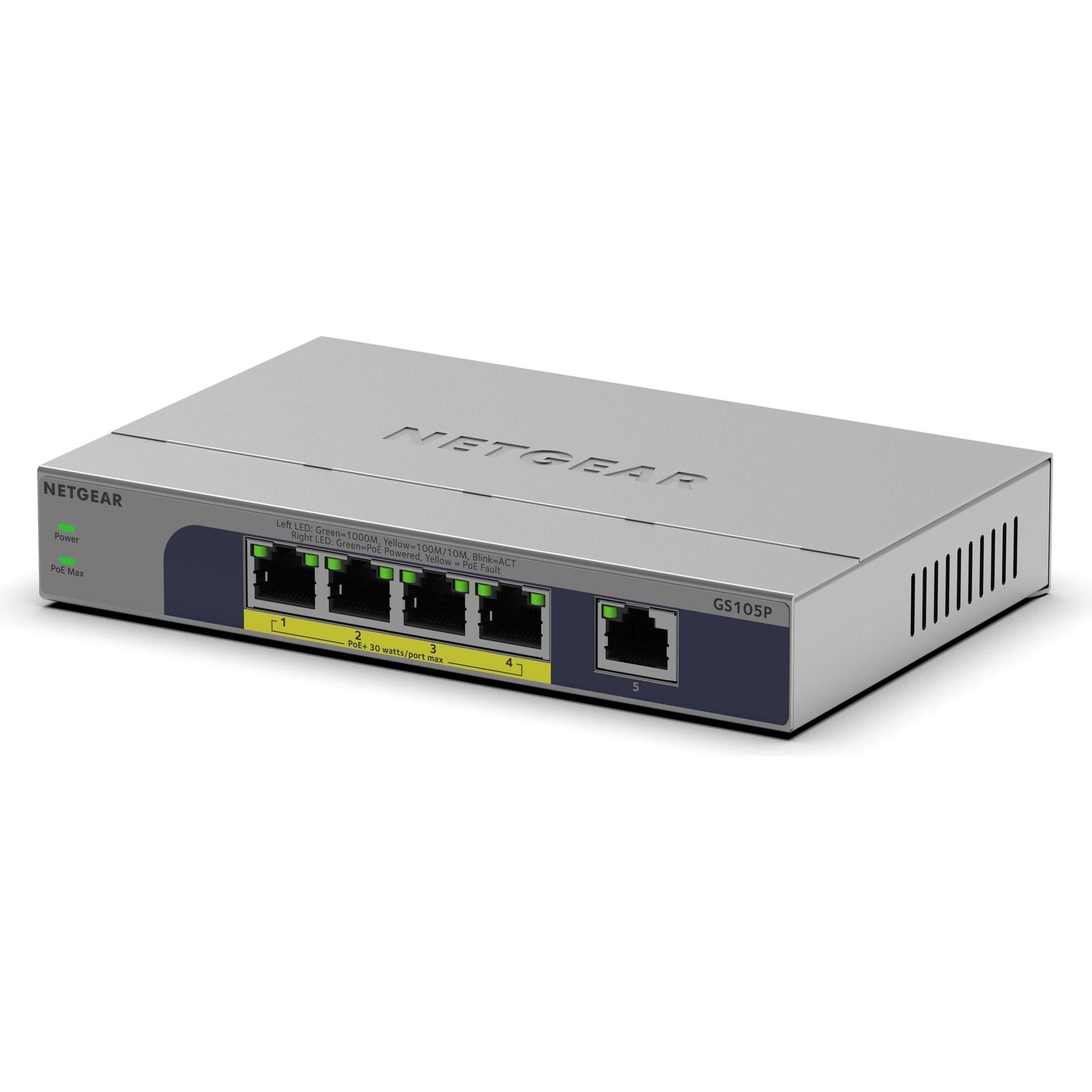 Netgear GS105P (5 Ports), Netzwerk Switch, Grau