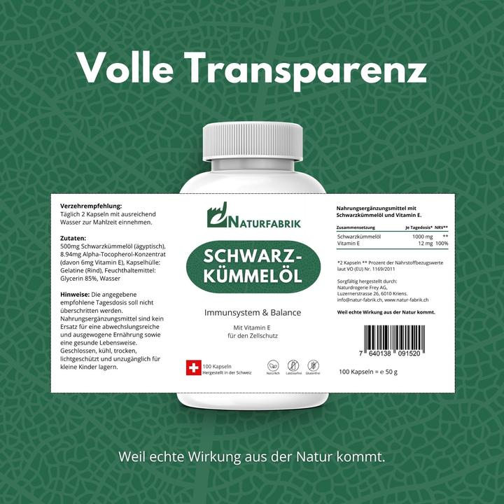 Nährwerte und Zutaten Naturfabrik Schwarzkümmelöl Kapseln 100 Stk (100 Stück, Kapseln)