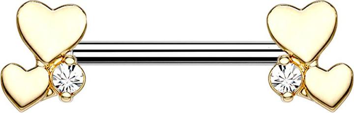 Produktbild Star Piercing Barbell vergoldet doppelherz mit Kristall (Messing, Chirurgenstahl 316L)