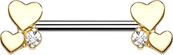 Produktbild Star Piercing Barbell vergoldet doppelherz mit Kristall (Chirurgenstahl 316L, Messing)