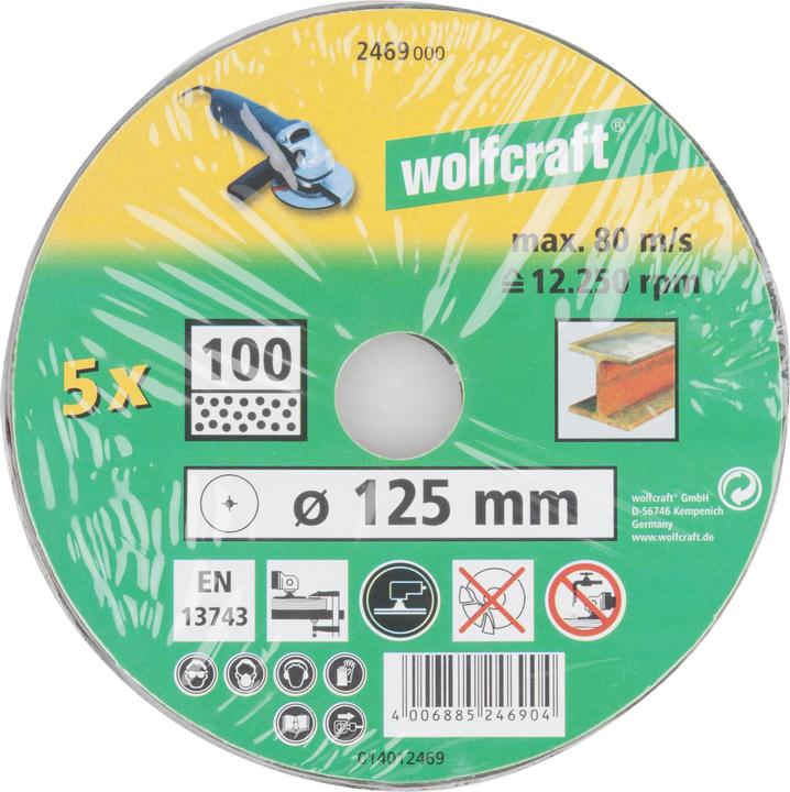 Produktbild wolfcraft wolfcraft 5 Fiberschleifscheiben WS K60 ø125mm (K60)