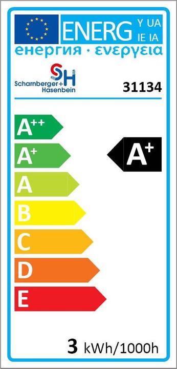 Energie-Label Scharnberger+Hasenbein Röhrenlampe (B15d, 3 W, 300 lm, 1 x, F)