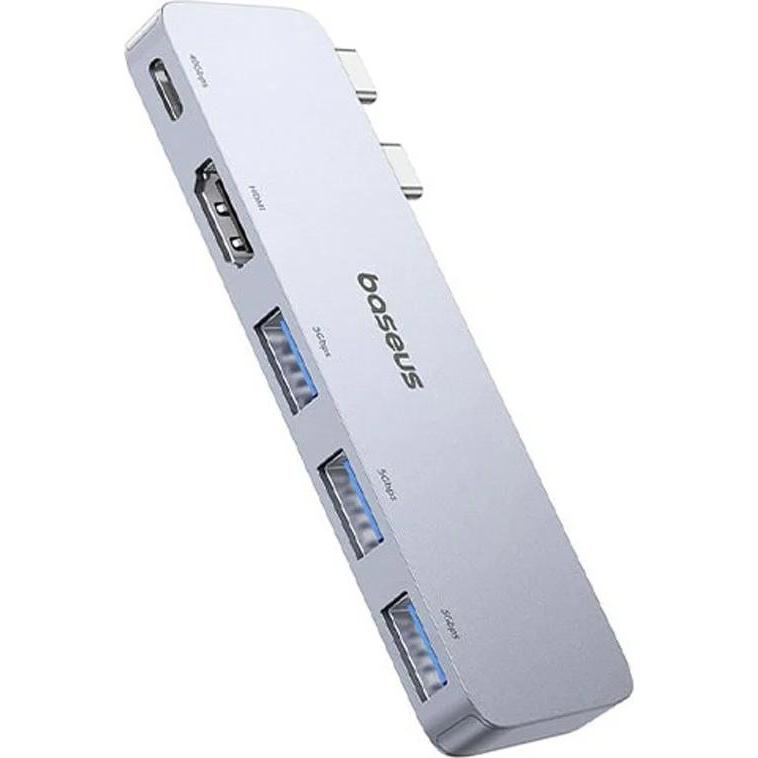 NoName Hub 5in1 Baseus UltraJoy 2xUSB-C to USB-C+HDMI 4K@30Hz+3xUSB (grey) (USB-C), Docking station + Hub USB, Grigio