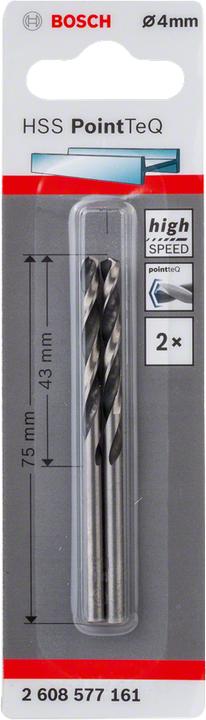 Produktbild Bosch Professional Zubehör Metallspiralbohrer HSS PointTeQ, DIN 338, 4,0 mm, 2er-Pack (4 Millimeter)