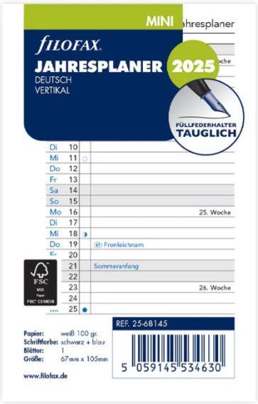 Filofax MINI PLANNER ANNO 2025 (67 x 105 mm)
