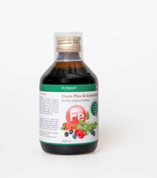 Actual product image Dr. Dünner Iron-Plus herbal extract with rosehip, nettle, camomile, vitamin C and B vitamins (250 ml)