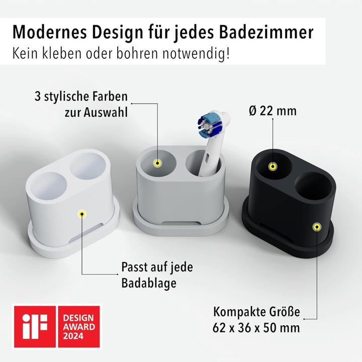Immagine prodotto Qikfresh Zahnbürsten- und Aufsteckbürstenhalter 2er Grau (Portaspazzolino)