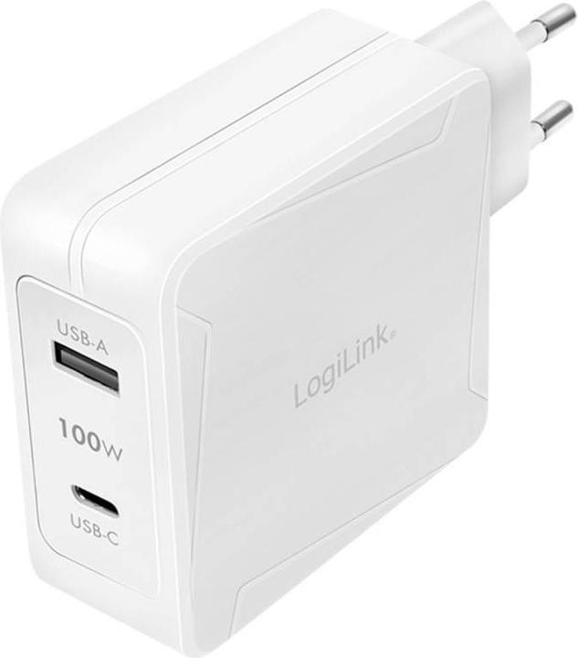 Productafbeelding LogiLink USB-contactdoosadapter, 1x USB-C (PD) & 1x USB-A, GaN, 100 W (100 W, 2 ports)